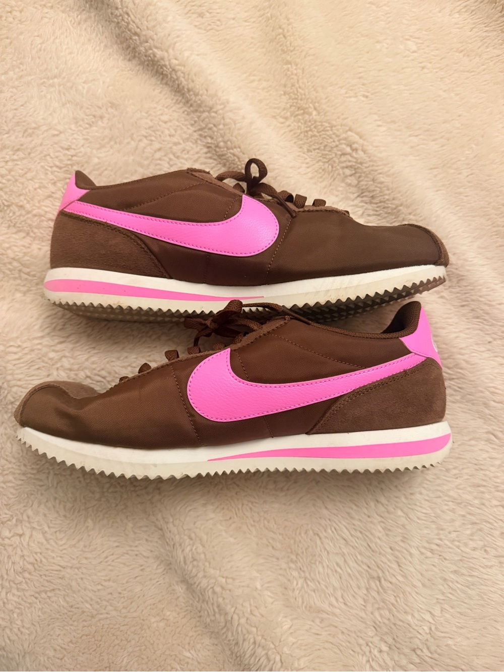 Nike Brown Sneakers with Pink Swoosh